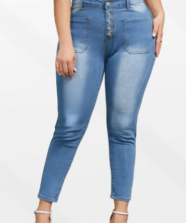 Plus Size Denim High Waist Button Front Skinny Jeans