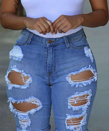 Plus Size Hole Distressed Tight Denim Shorts