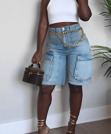 Stunning Flap Pocket High Waist Denim Shorts