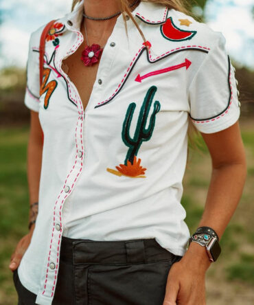 Casual Fun Cactus Western Style Contrasting Colors Rodeo Shirt