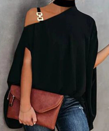 Asymmetric One Shoulder Solid Color Blouse