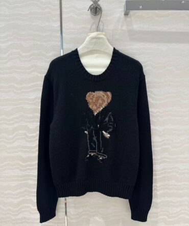 Bear Pattern Round Neck Long Sleeved Sweater