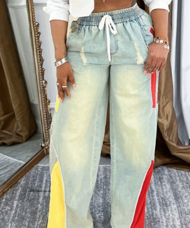 Colorblock Combo Wide Leg Jeans