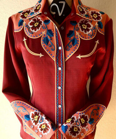 Retro Pink Floral Graphics Western Style Rodeo Shirt
