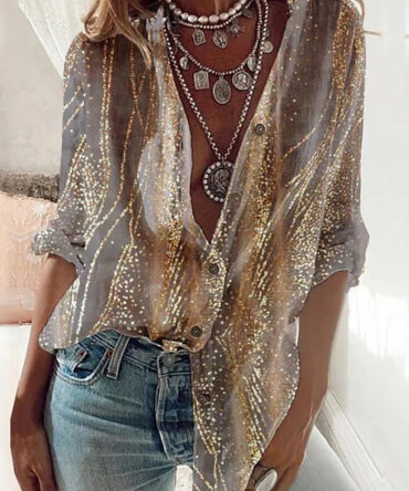 Gold Aesthetic Art Long Sleeve Comfy Blouse