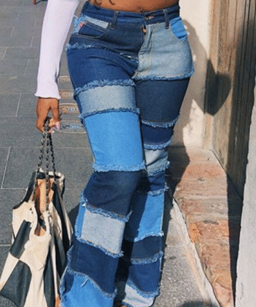 Patchwork Plus Size High Waist Flared Jeans