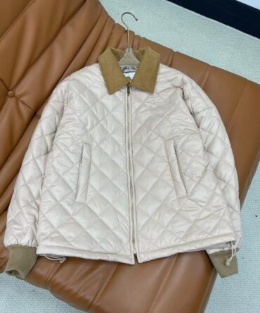 Turn-down Collar Patchwork Contrast Color Rhombus Cotton Padded Coat Long Sleeve Zipper Lady Retro Jacket