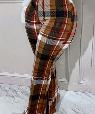 Plus Size Plaid Print Flare Leg Pants
