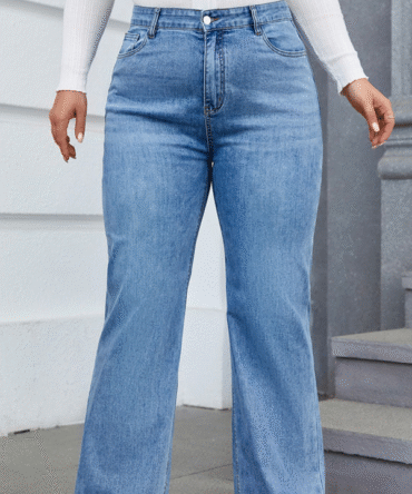 Plus Size Mid Waist Stretch Wide Leg Denim Jeans
