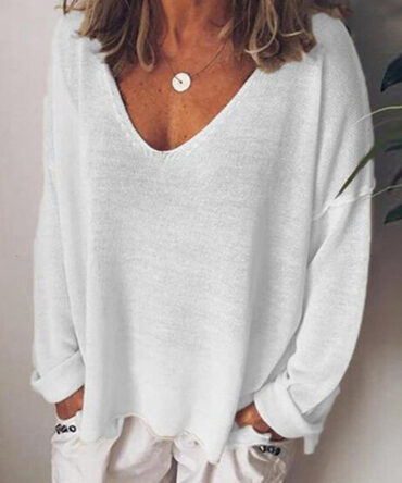 V Neck Comfy Linen Cotton Long Sleeve Shirt