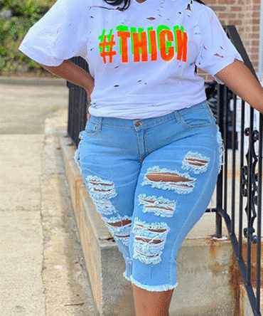 Plus Size Denim Hole Distressed Tassels Shorts