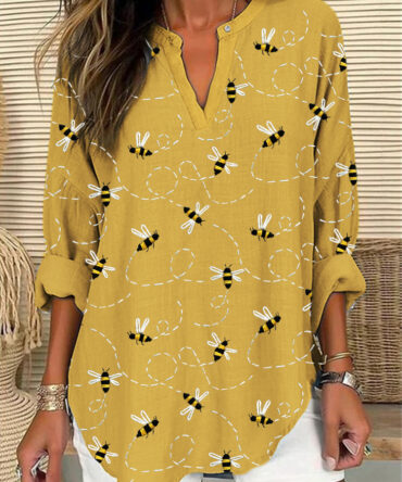Flying Bees Embroidery Pattern Linen Blend Tunic