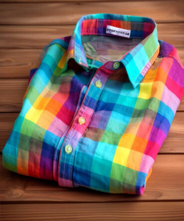 Rainbow Check Print Lapel Long Sleeve Shirt