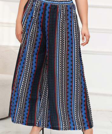 Plus Size Bohemian Striped Elastic Waist Wide Leg Pants